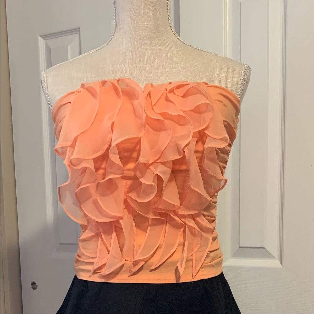Body Central Peach Ruffle Strapless Crop Top